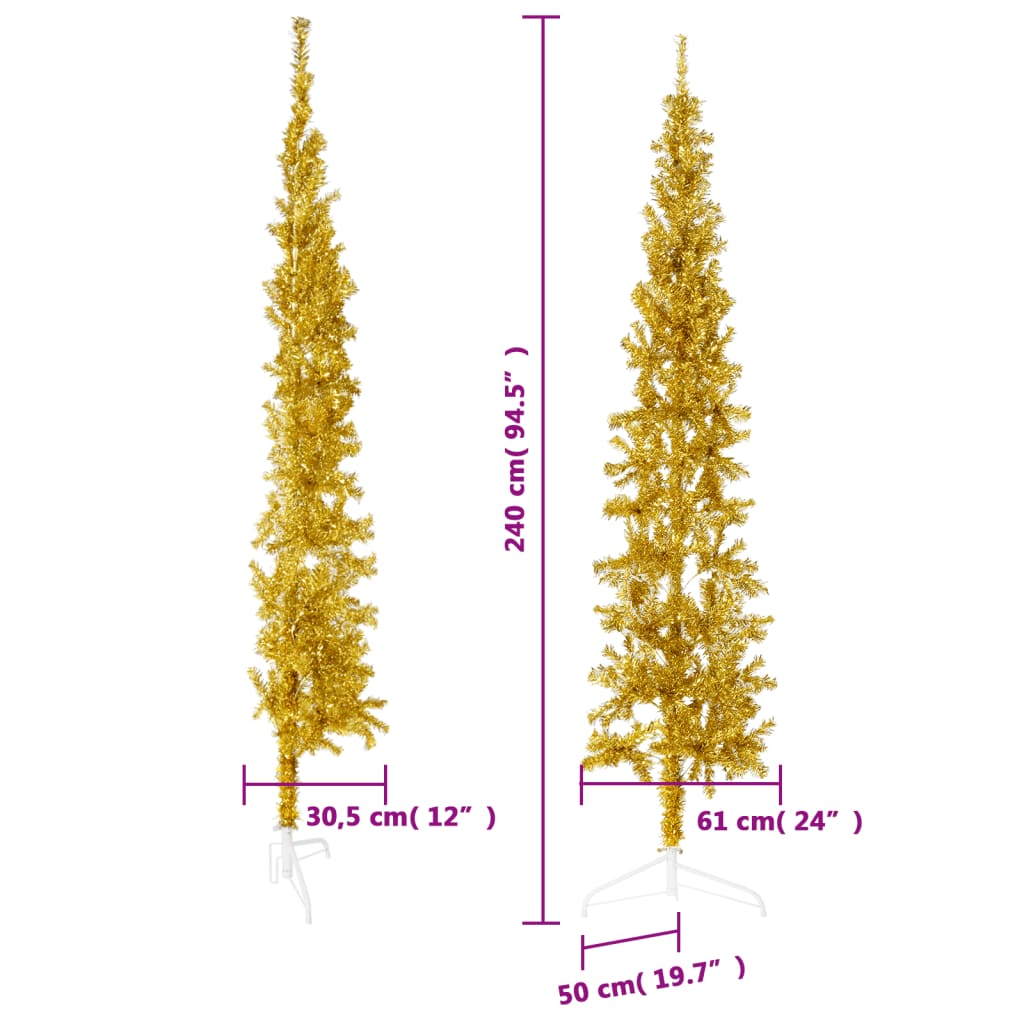 Arany vékony fél műkarácsonyfa állvánnyal 240 cm 