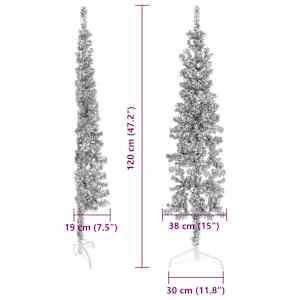 Úzký umělý poloviční vánoční stromek se stojanem stříbrný 120cm - obrázek 9
