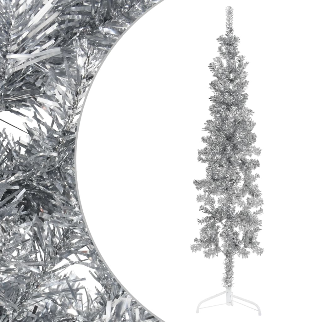 Petrashop  Úzký umělý poloviční vánoční stromek se stojanem stříbrný 120cm