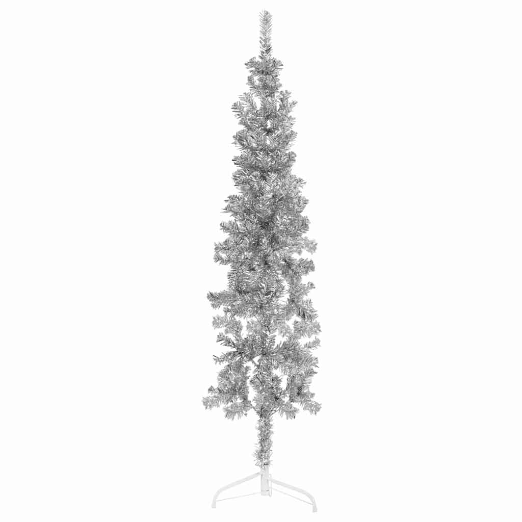 

vidaXL Slim Artificial Half Christmas Tree with Stand Silver 5 ft