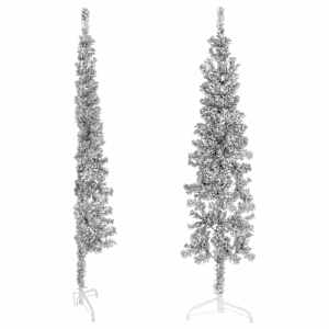 Úzký umělý poloviční vánoční stromek se stojanem stříbrný 150cm - obrázek 3