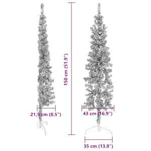 Úzký umělý poloviční vánoční stromek se stojanem stříbrný 150cm - obrázek 8