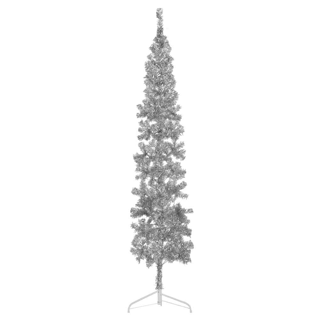 vidaXL Künstlicher Halb-Weihnachtsbaum Ständer Schlank Silbern 210 cm