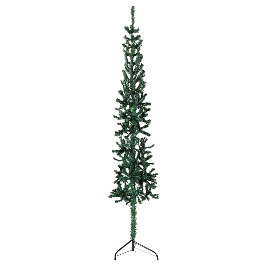 vidaXL kunstigt halvt juletræ med juletræsfod 120 cm smalt grøn