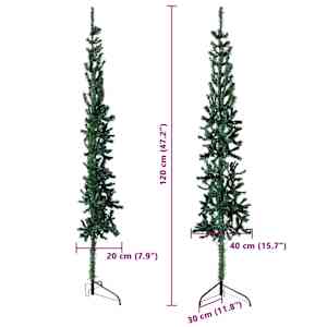 Úzký umělý poloviční vánoční stromek se stojanem zelený 120 cm - obrázek 8