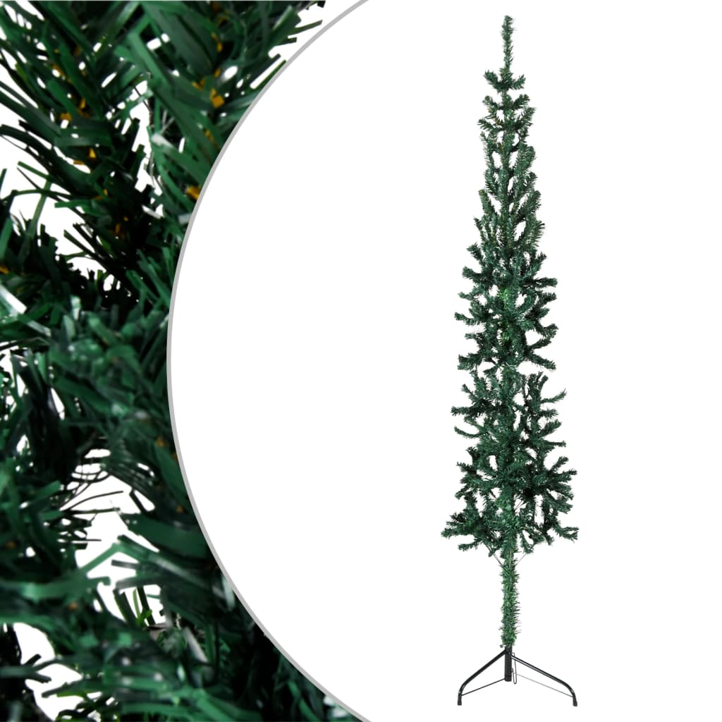 vidaXL kunstigt halvt juletræ med juletræsfod 120 cm smalt grøn