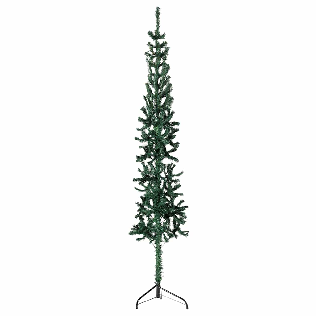 vidaXL kunstigt halvt juletræ med juletræsfod 150 cm smalt grøn