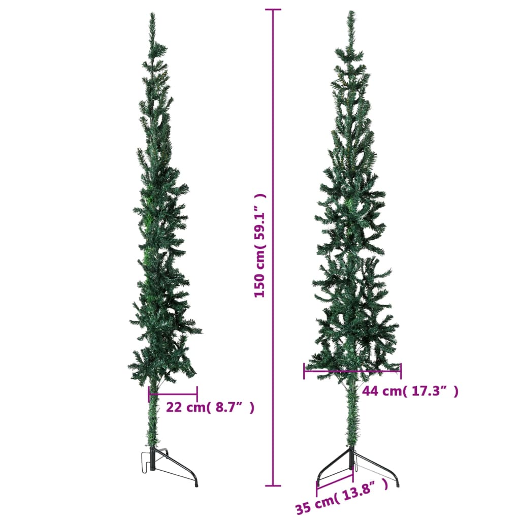 Smukła choinka połówka ze stojakiem, sztuczna, zielona, 150 cm