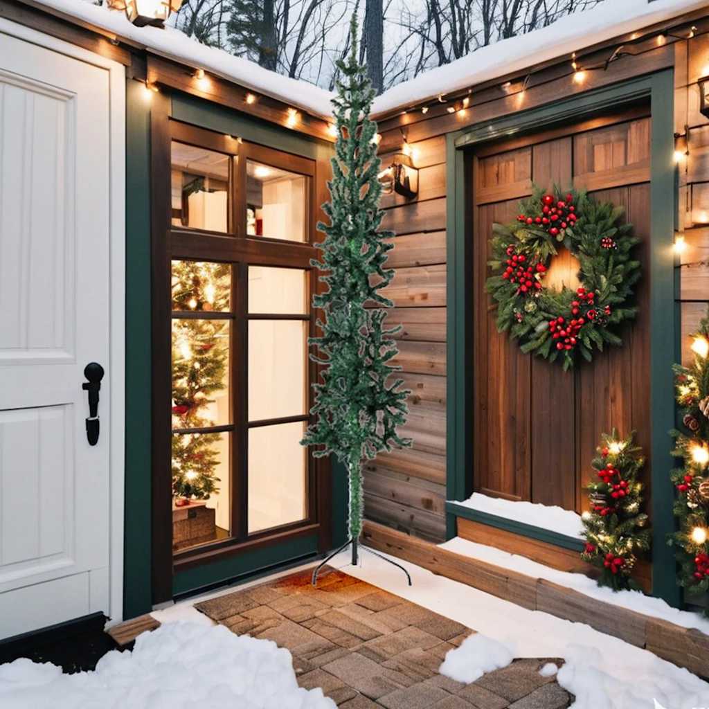 vidaXL Kunstkerstboom half met standaard smal 240 cm groen afbeelding