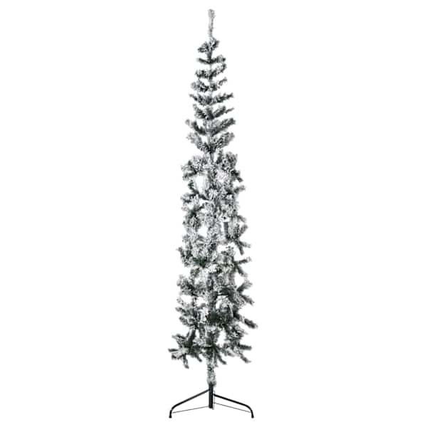 vidaXL kitsas poolik kunstkuusk lumiste okstega, 210 cm