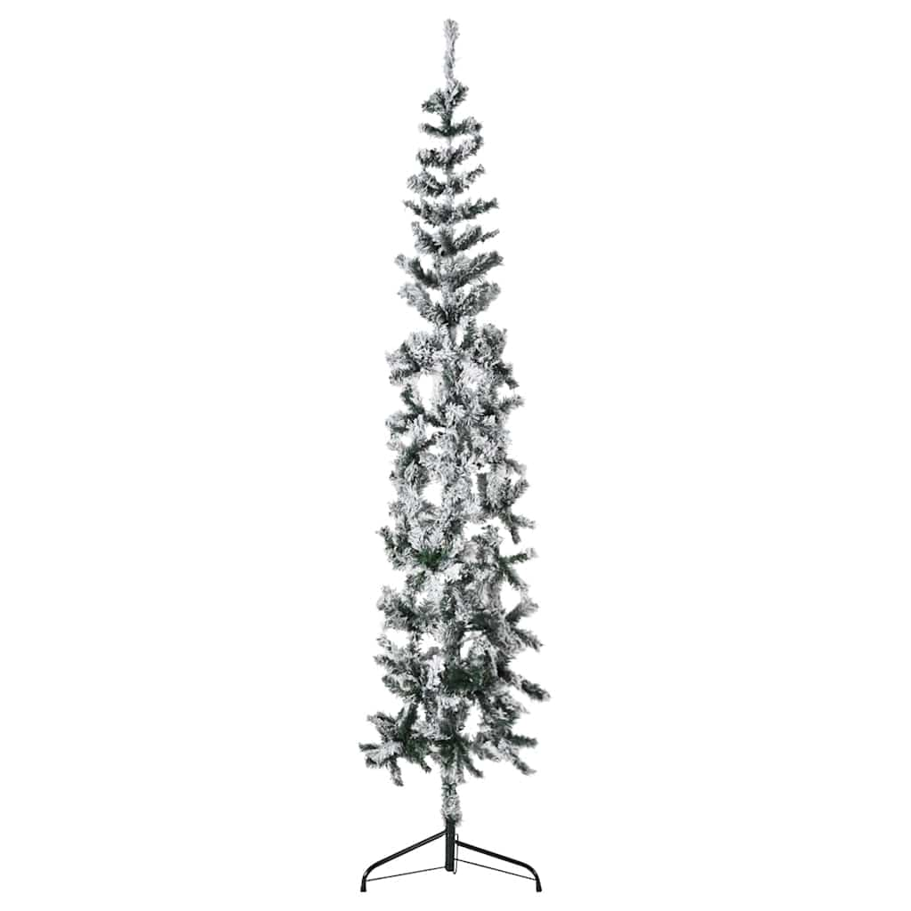 vidaXL Künstlicher Halb-Weihnachtsbaum mit Schnee Schlank 210 cm