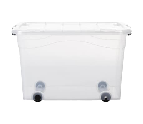 vidaXL Кутии за съхранение с колела и капаци, 2 бр, прозрачни, 100 л