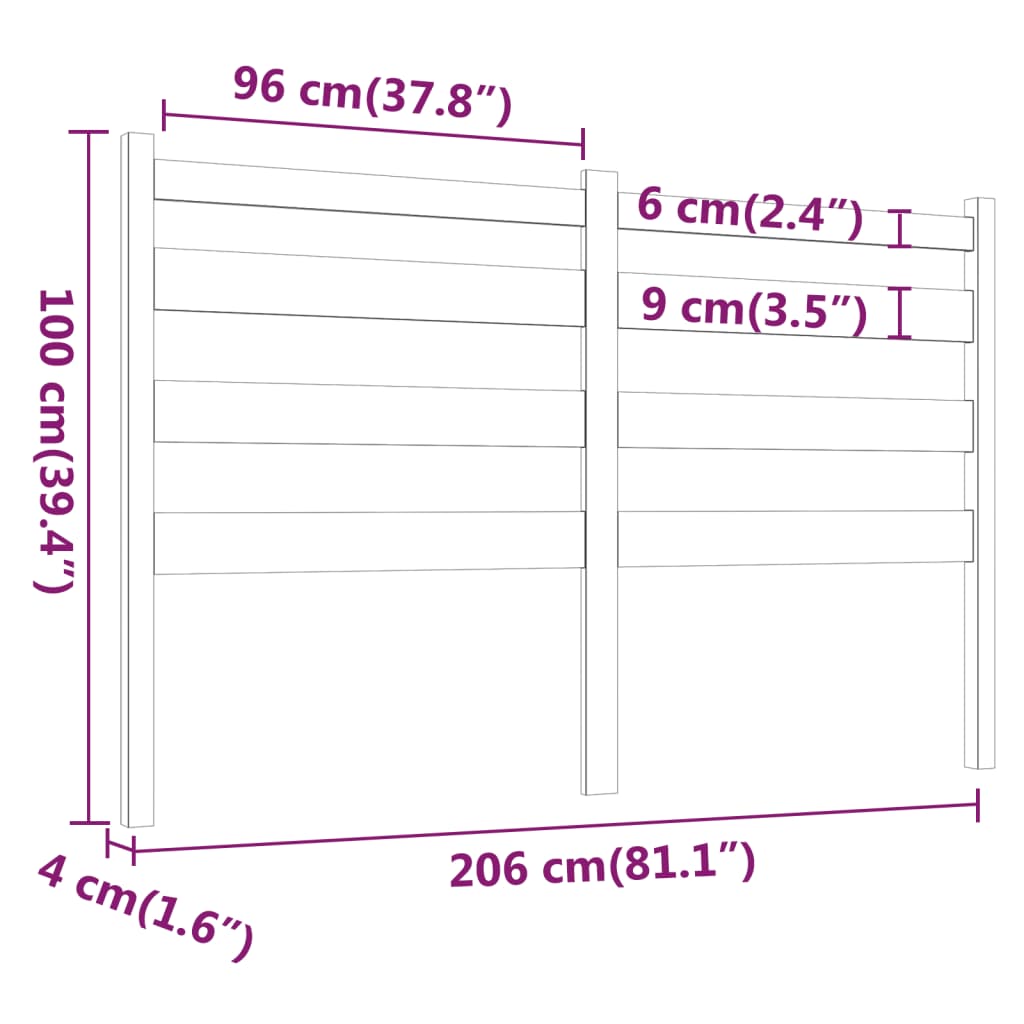 Posteljno vzglavje sivo 206x4x100 cm trdna borovina