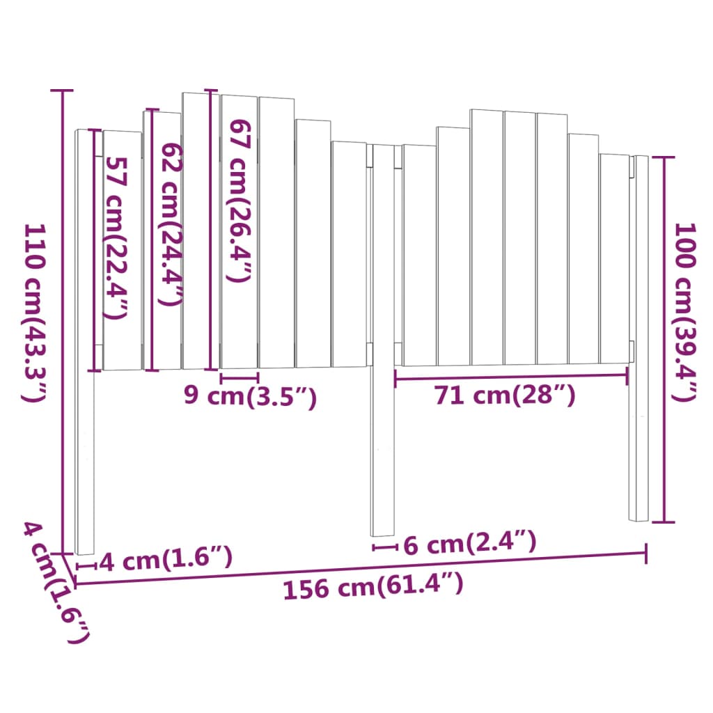 Tăblie de pat, alb, 156x4x110 cm, lemn masiv de pin