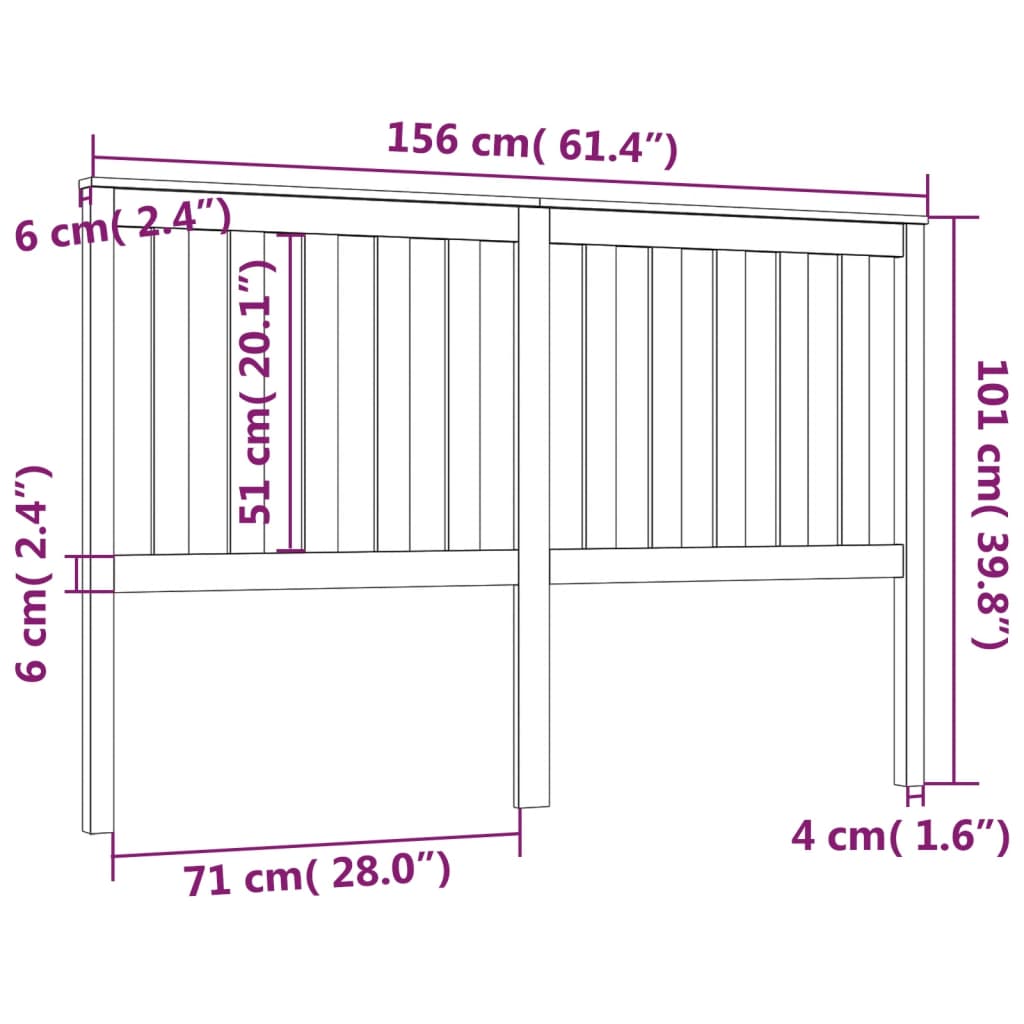 Tăblie de pat, gri, 156x6x101 cm, lemn masiv de pin