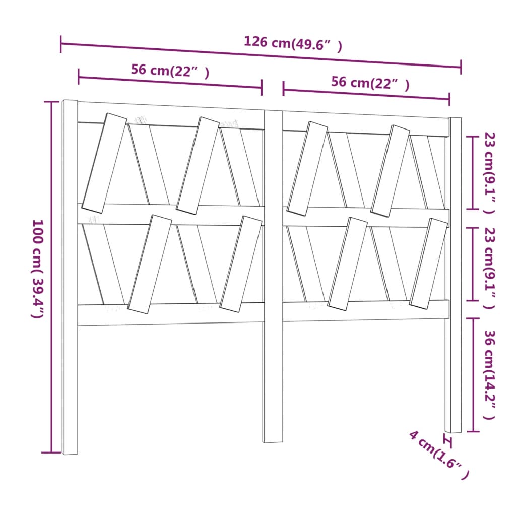 Posteljno vzglavje sivo 126x4x100 cm trdna borovina