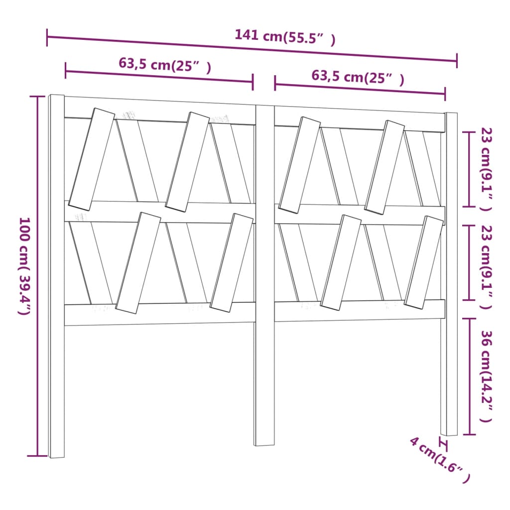 Posteljno vzglavje 141x4x100 cm trdna borovina