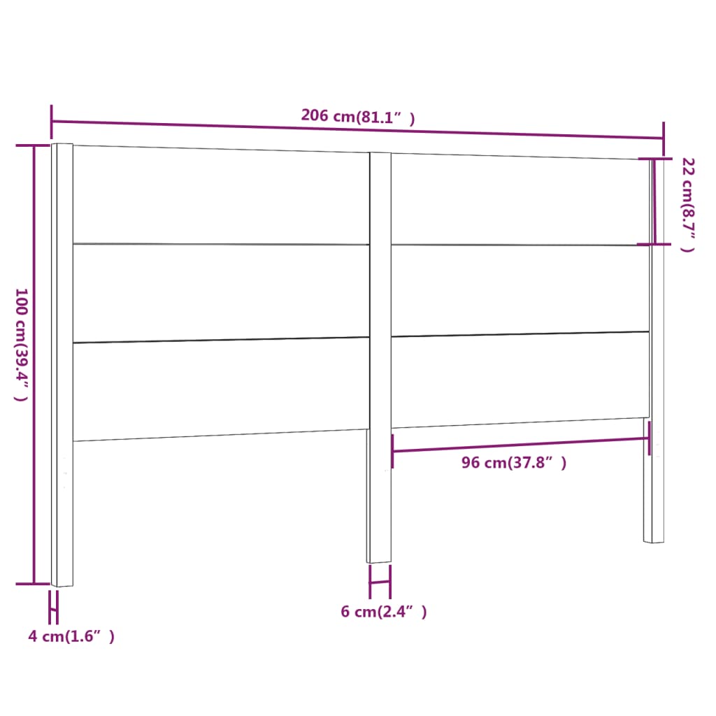 Posteljno vzglavje belo 206x4x100 cm trdna borovina