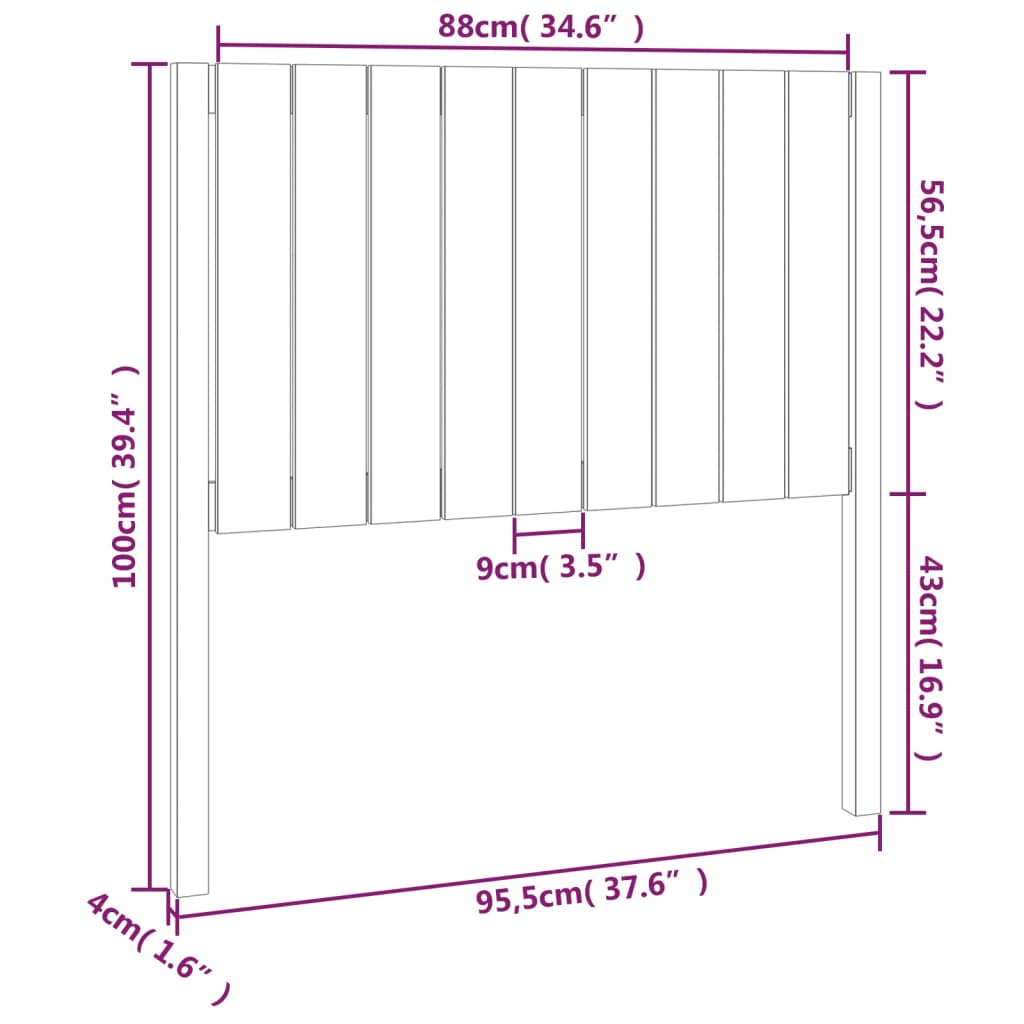 fehér tömör fenyőfa ágyfejtámla 95,5 x 4 x 100 cm