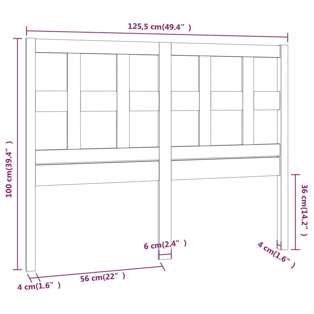 fekete tömör fenyőfa ágyfejtámla 125,5x4x100 cm