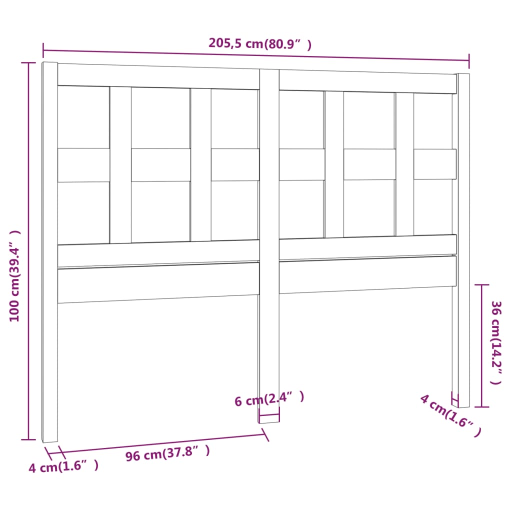 Posteljno vzglavje medeno rjavo 205,5x4x100 cm trdna borovina