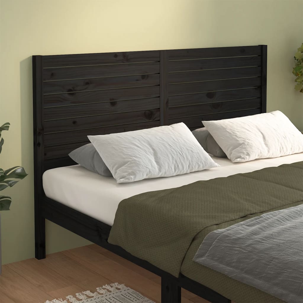 vidaXL Tăblie de pat, negru, 126x4x100 cm, lemn masiv de pin (si imagine noua