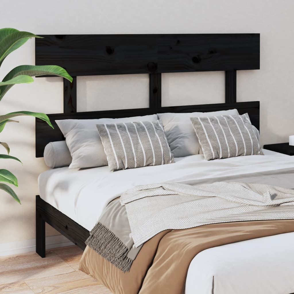 vidaXL Tăblie de pat, negru, 124x3x81 cm, lemn masiv de pin (si imagine noua