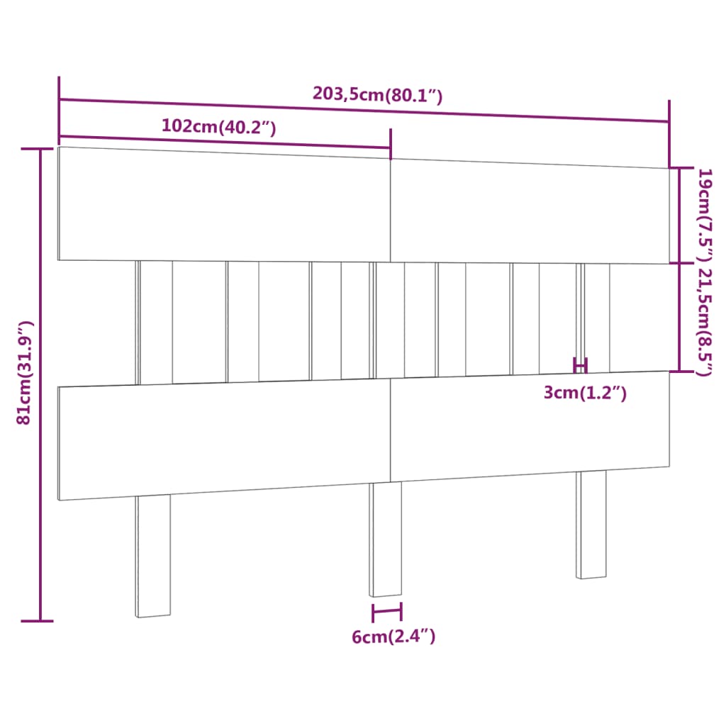 Posteljno vzglavje 203,5x3x81 cm trdna borovina