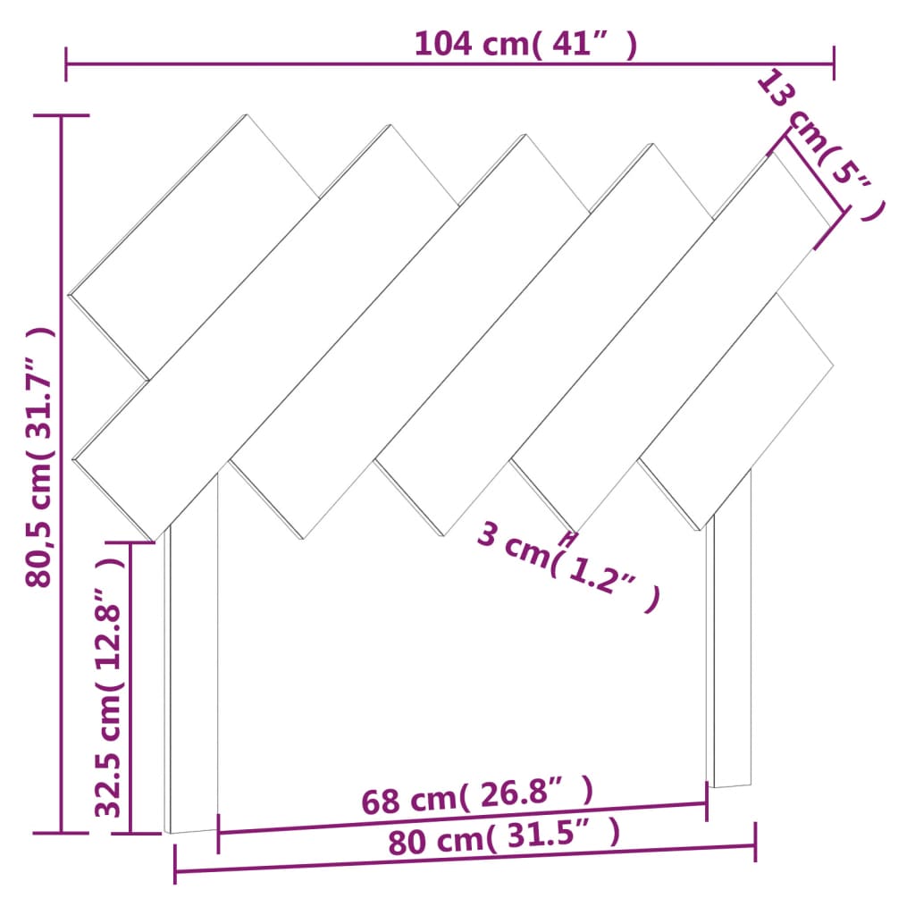 Posteljno vzglavje sivo 104x3x80,5 cm trdna borovina