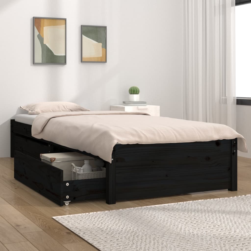 vidaXL Cadru de pat cu sertare, negru, 75x190 cm 2FT6 mic, single