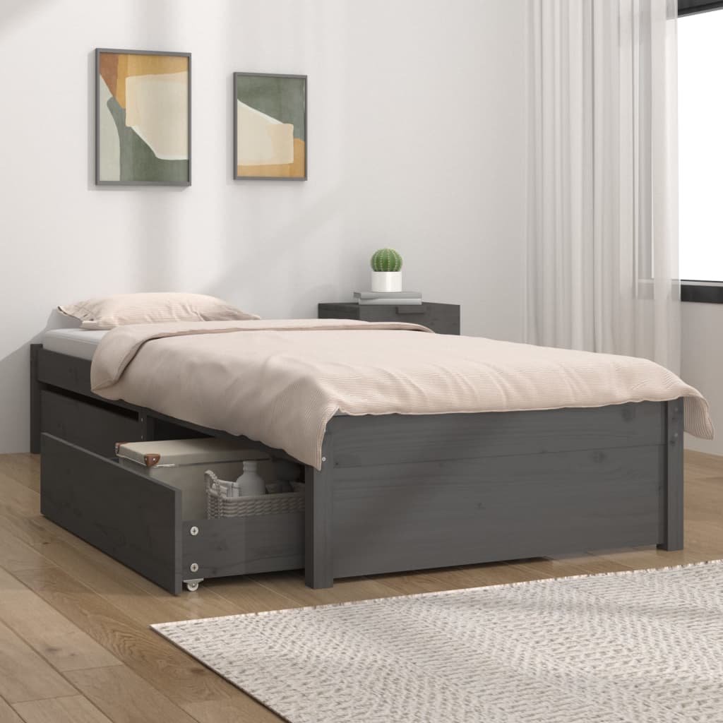 vidaXL Rám postele se zásuvkami šedý 90 x 190 cm Single