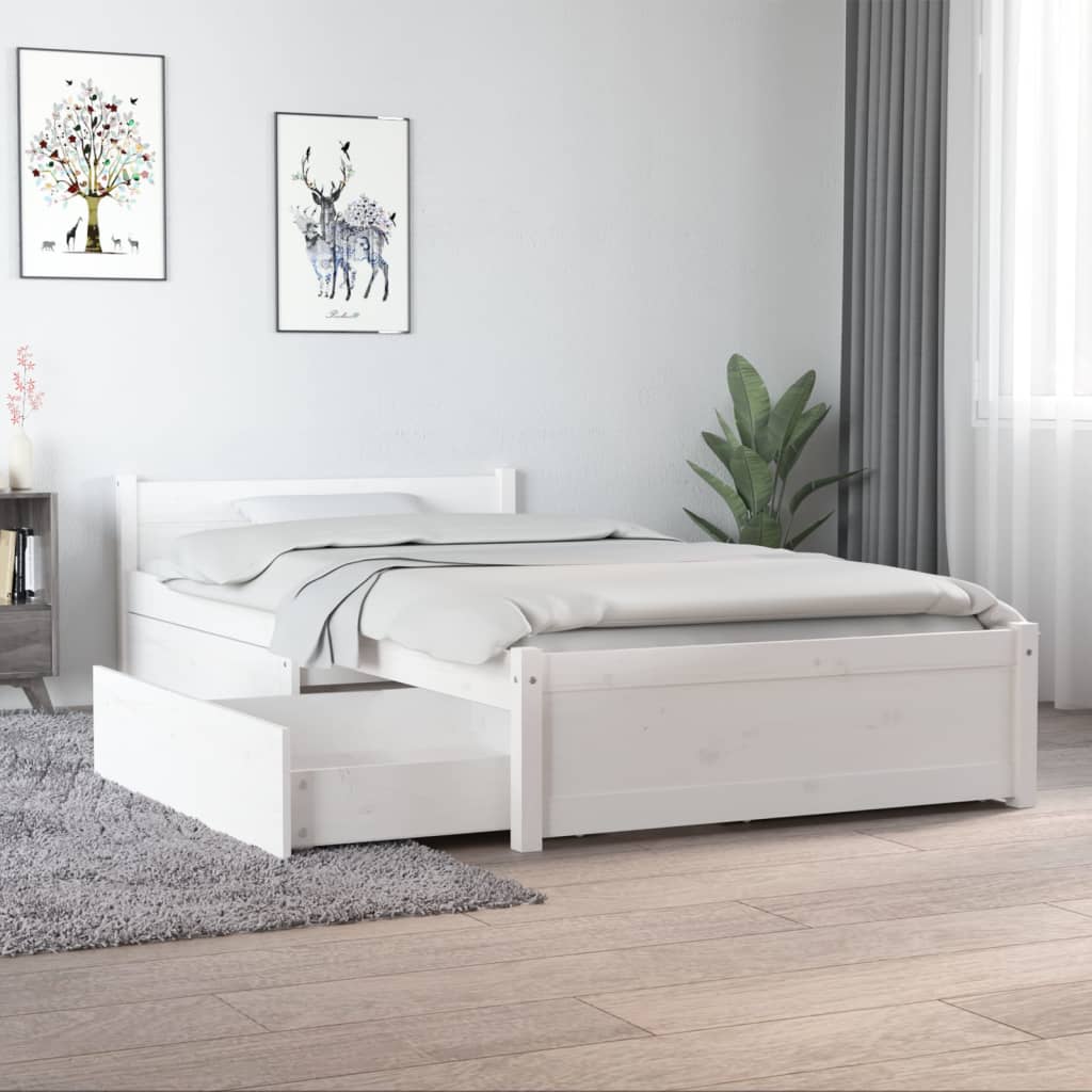 Bett mit Schubladen Weiß 90×190 cm