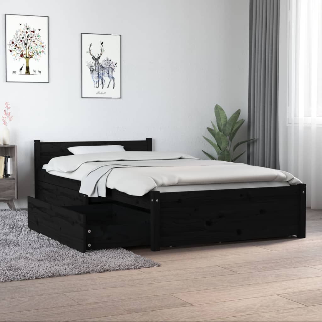 vidaXL Cadru de pat cu sertare Single 3FT, negru, 90x190 cm