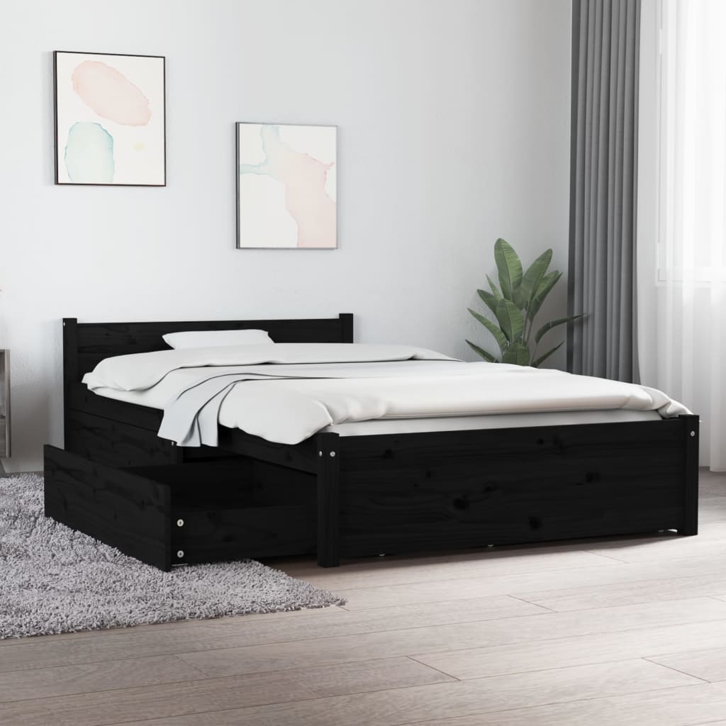 Cadre de lit avec tiroirs Noir 90x200 cm