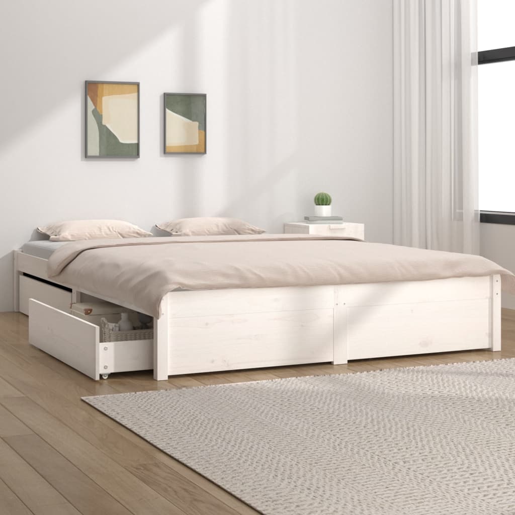 vidaXL Cadru de pat cu sertare 5FT King Size, alb, 150x200 cm