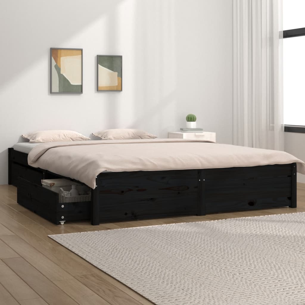 vidaXL Cadru de pat cu sertare 5FT King Size, negru, 150x200 cm