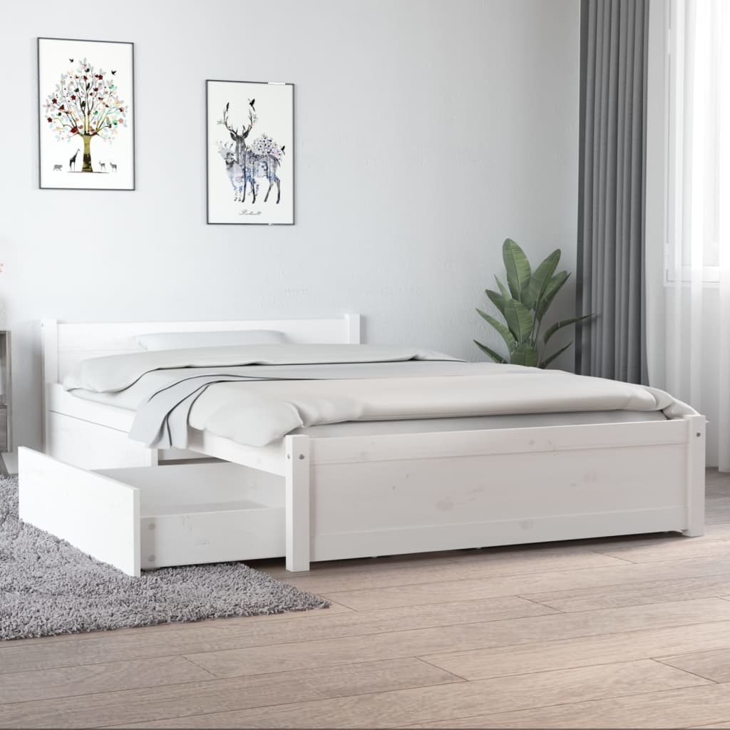 vidaXL Cadru de pat cu sertare Small Double, alb, 120x190 cm