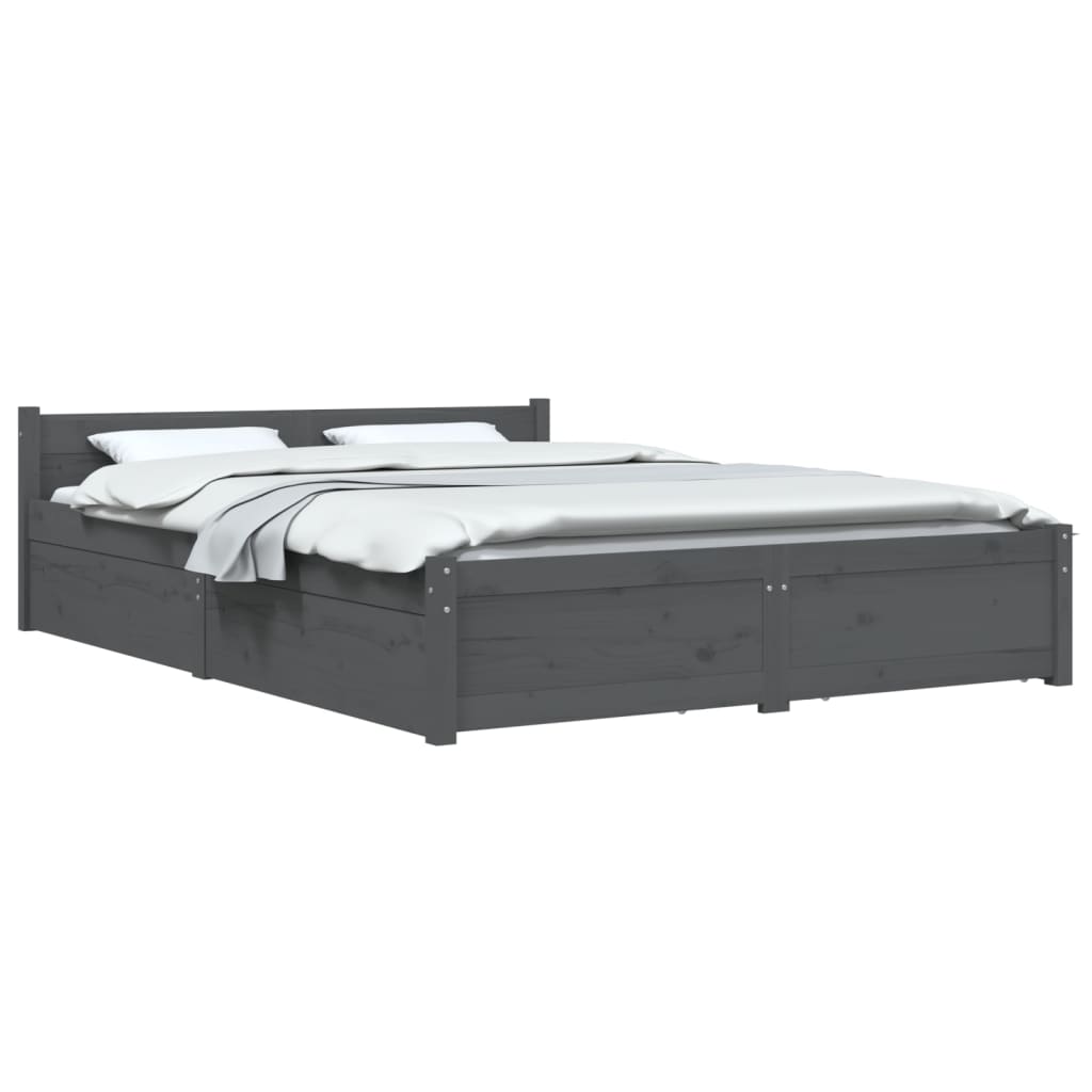 vidaXL Cadre de lit avec tiroirs Gris 135x190 cm Double