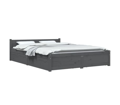 vidaXL Cadre de lit avec tiroirs Gris 135x190 cm Double