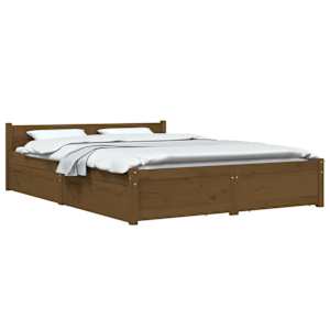 vidaXL Bed Frame without Mattress with Drawers Honey Brown Double