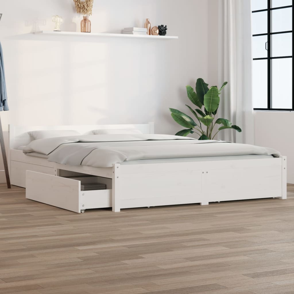 vidaXL Estructura cama madera maciza pino blanco king size 150x200 cm –  Bechester