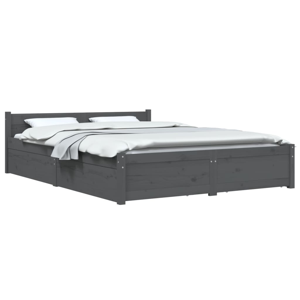 vidaXL Bedframe met lades grijs 150x200 cm 5FT King Size