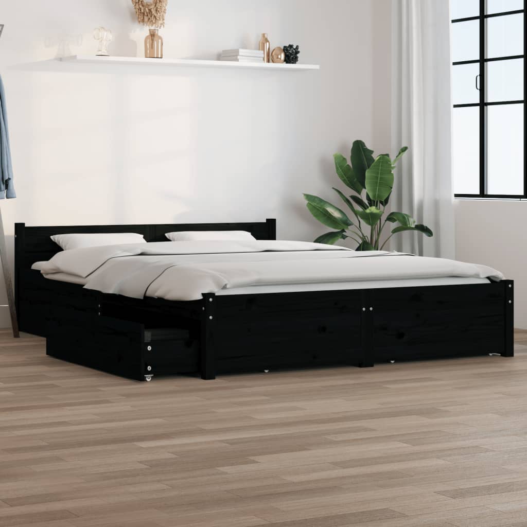 vidaXL Cadru de pat cu sertare King Size, negru, 150x200 cm