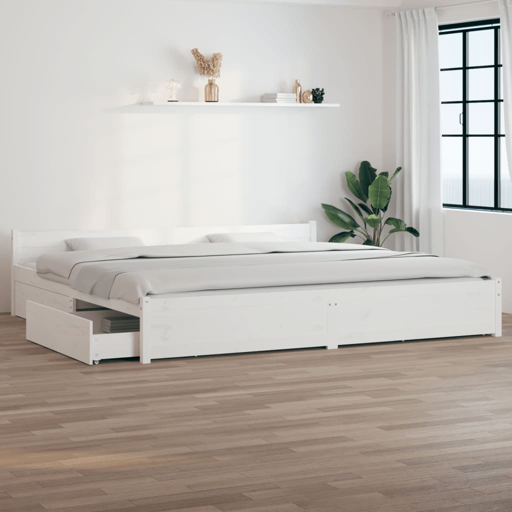 Photos - Bed VidaXL  Frame without Mattress with Drawers White Super King 