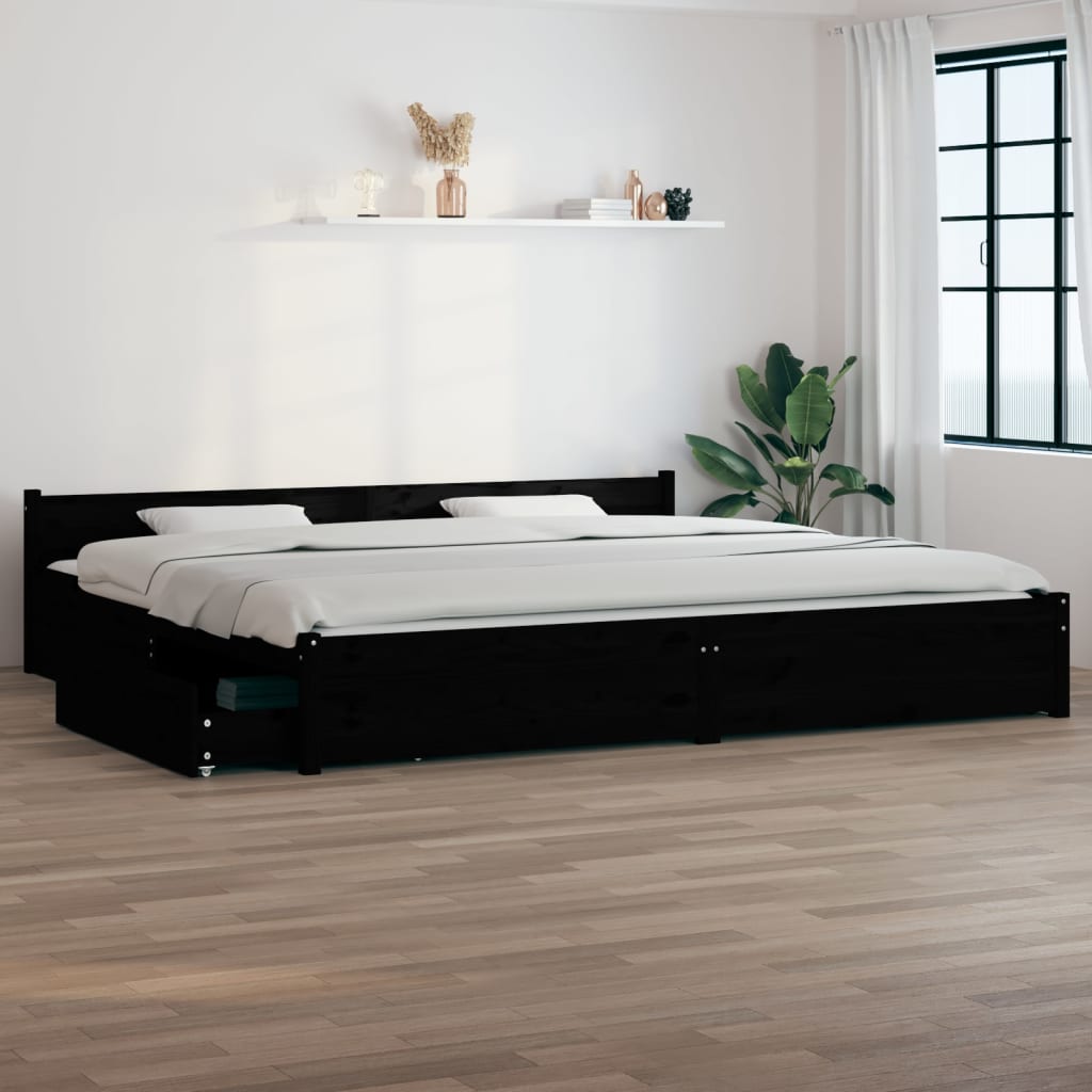 vidaXL Cadru de pat cu sertare Super King 6FT, negru, 180x200 cm