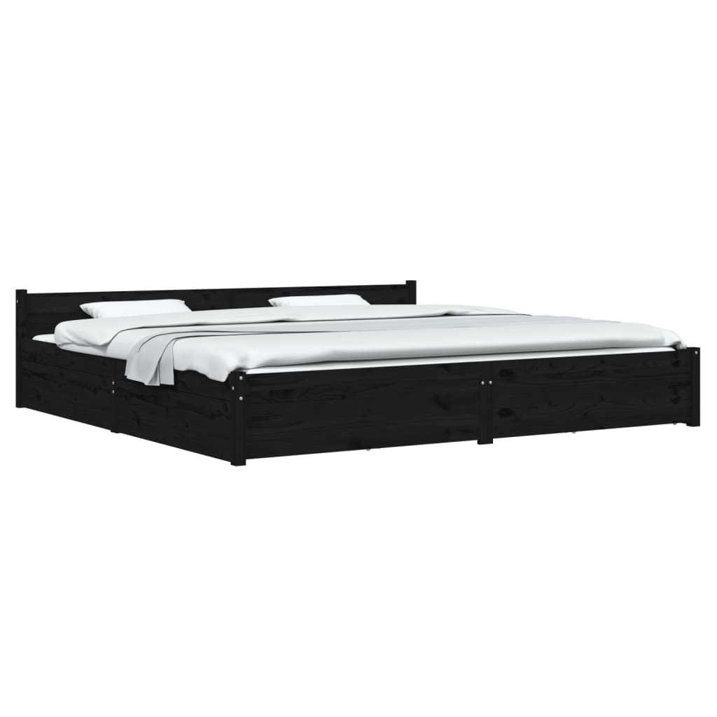vidaXL Cadre de lit avec tiroirs Noir 200x200 cm