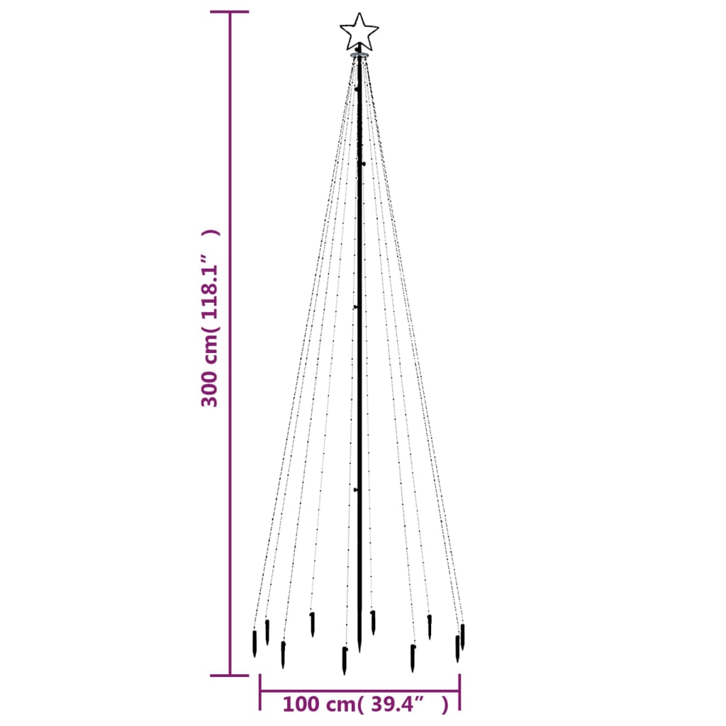 Choinka LED 300x100 cm, ciepły biały, 8 trybów, z kołkiem