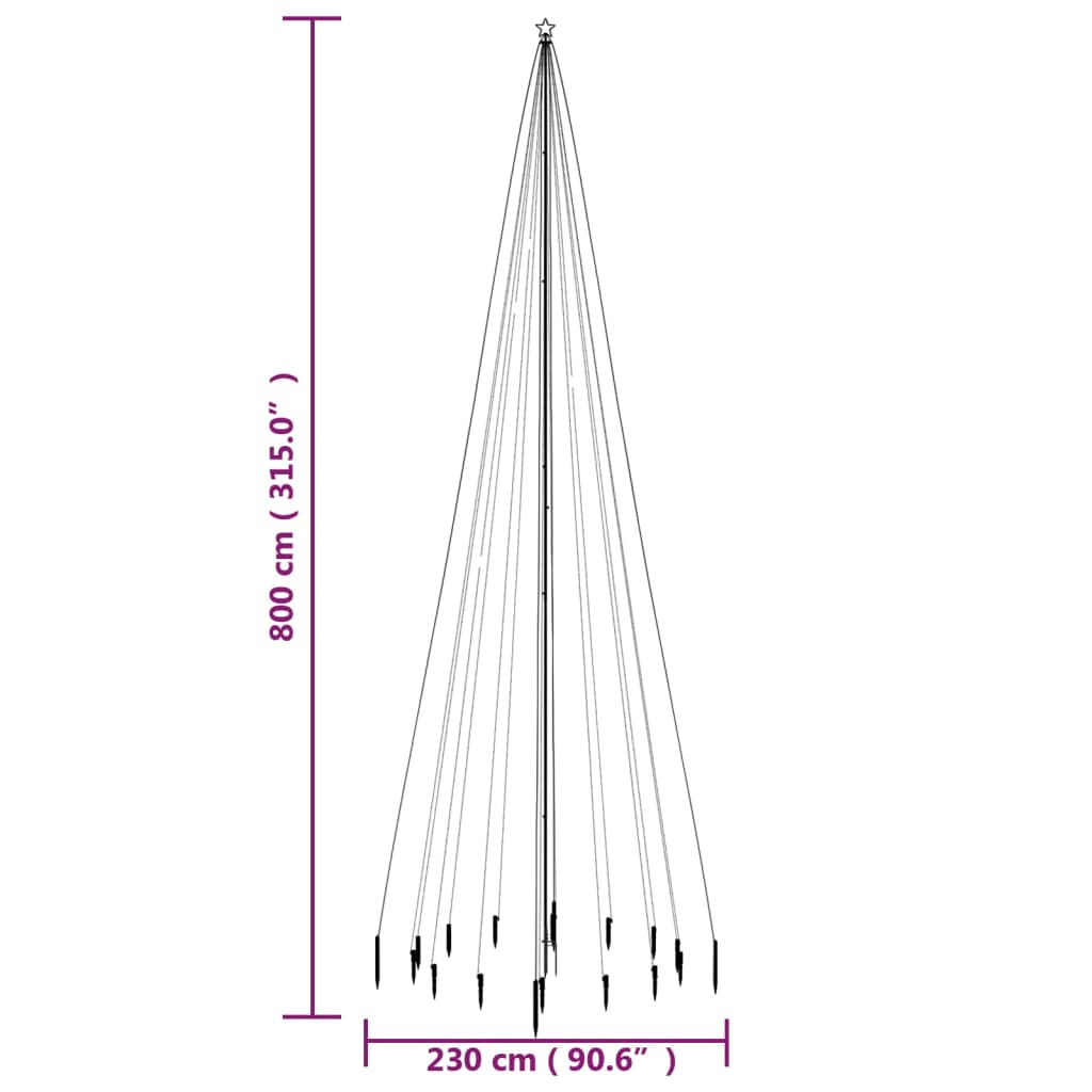 Choinka LED 800 cm, 230 cm, z gwiazdą, 1134 LED, 8 trybów, kołek gruntowy