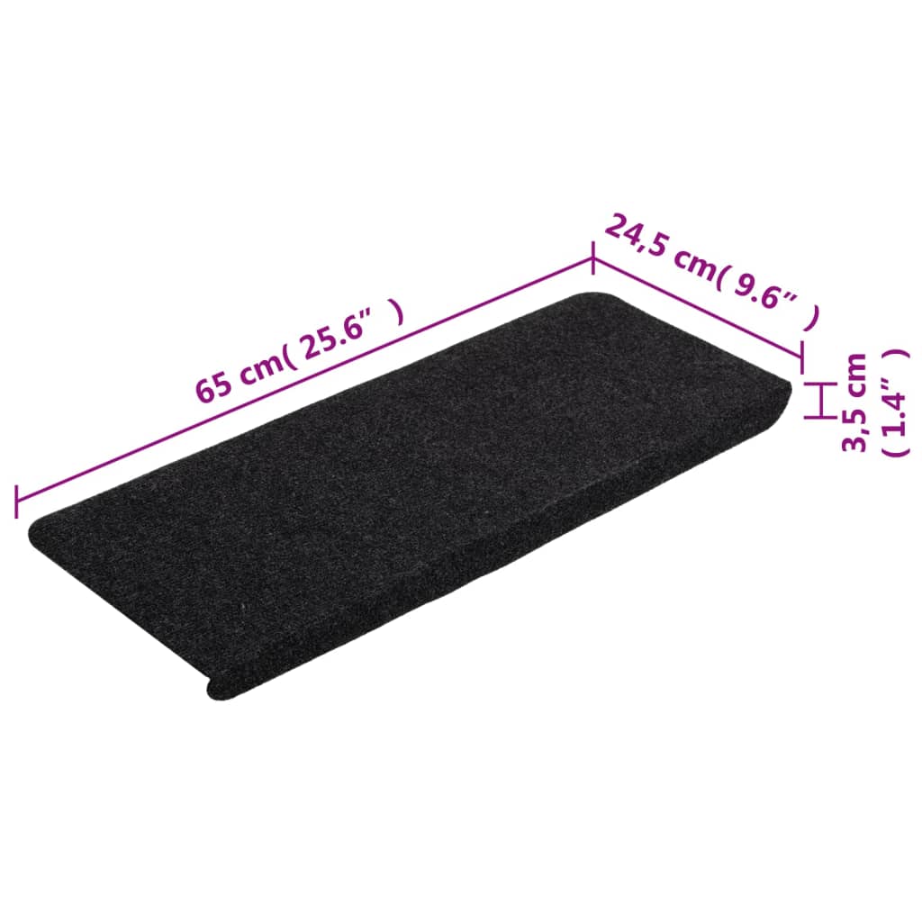 Lipnūs laiptų kilimėliai, 15vnt., juodos spalvos, 65x28cm | Stepinfit.lt