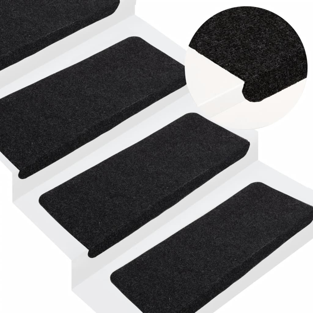 vidaXL Stufenmatten Selbstklebend 15 Stk. 65x24,5x3,5 cm Schwarz